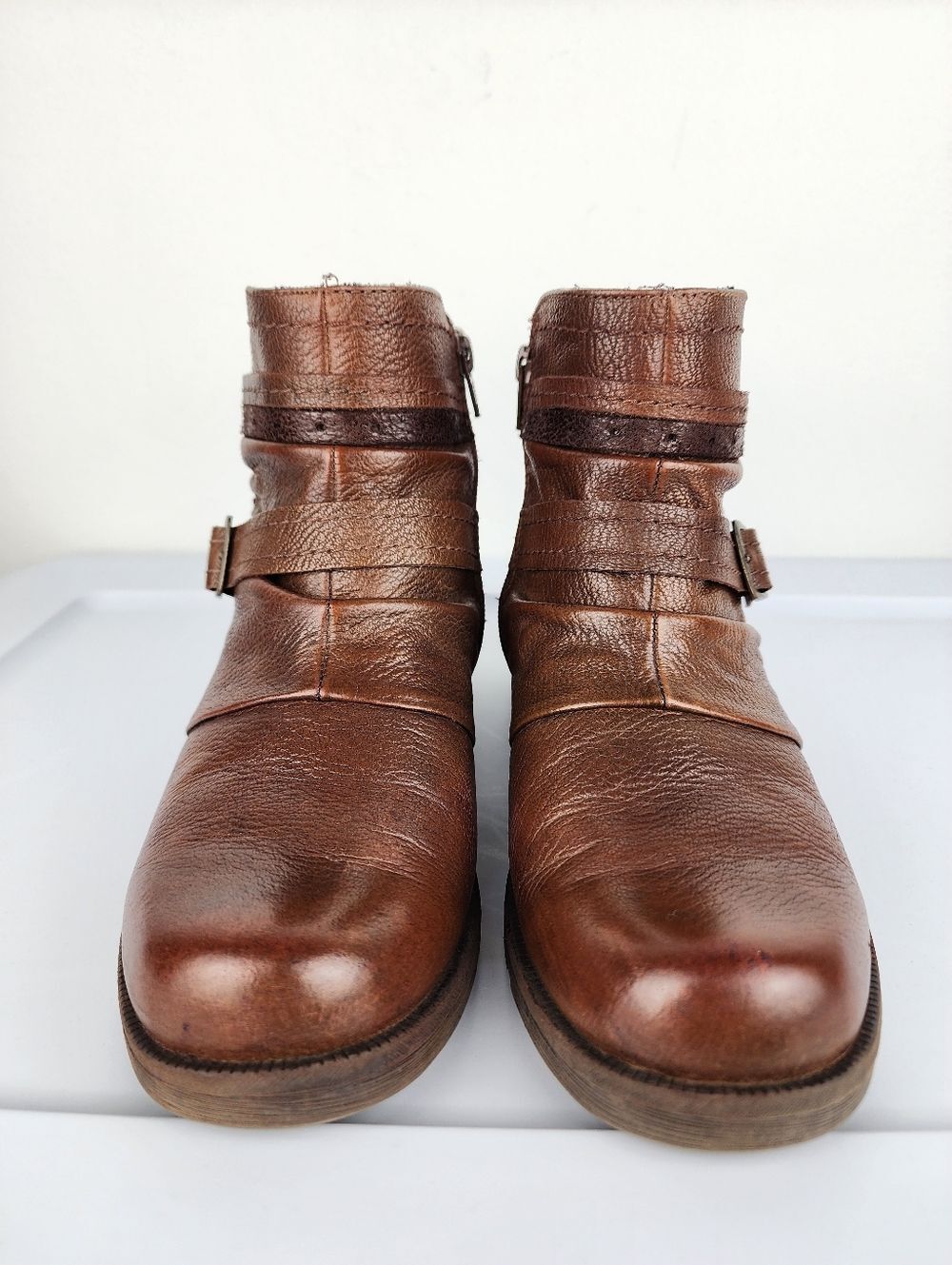 Earth Origins Chestnut Brown Leather Ankle Booties Zippered with Buckle Size 9 - Picture 5 of 13